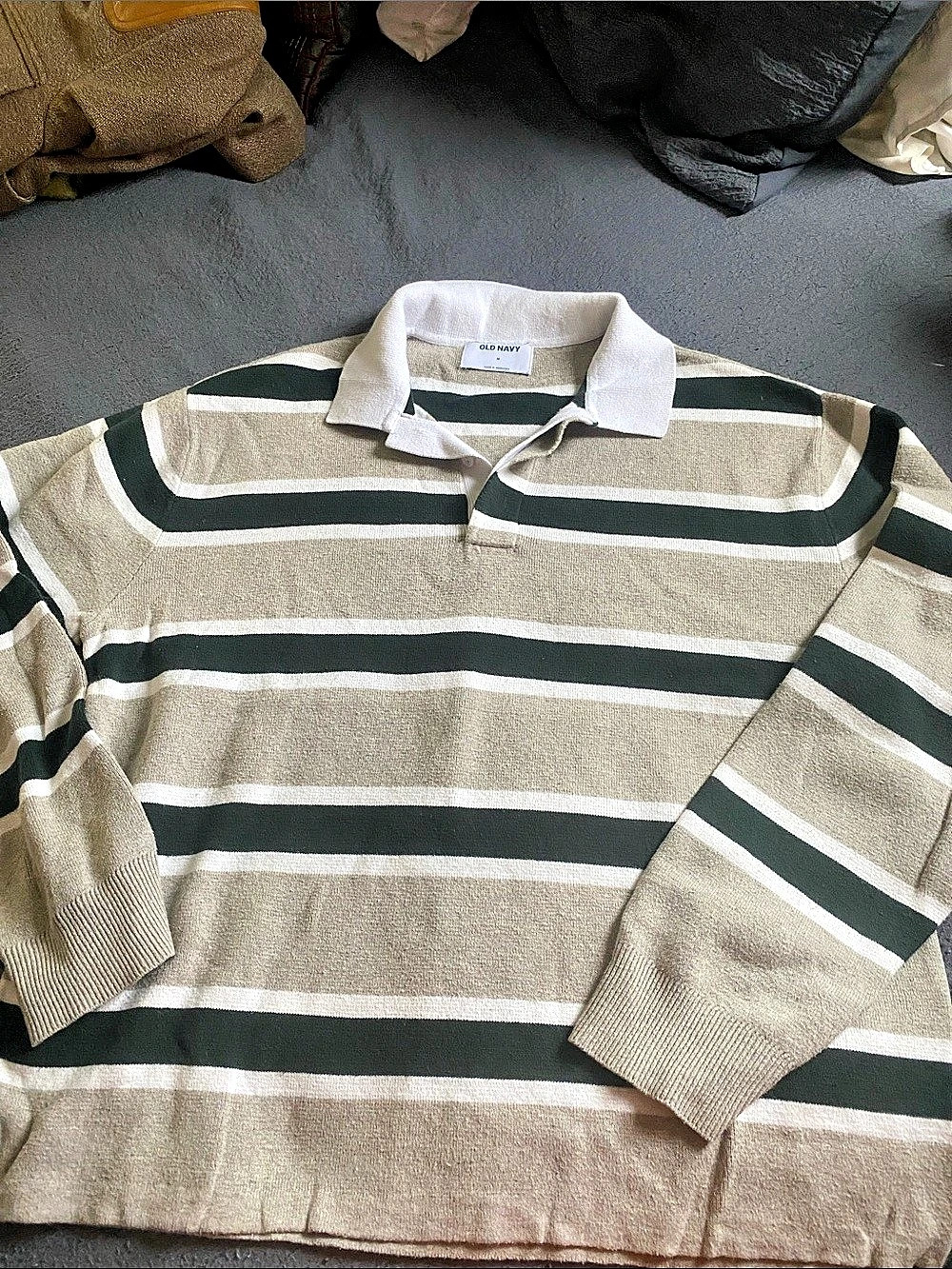 Old Navy Striped Long Sleeve Polo in Brown & Green Size Medium
